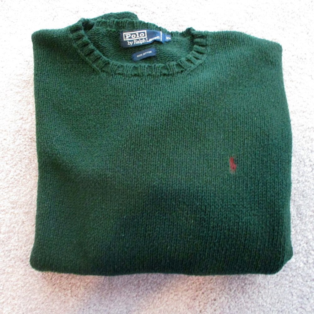 Polo Ralph Lauren Sweater   Men's Size XL Green Crew Neck Long Sleeve Pony Logo